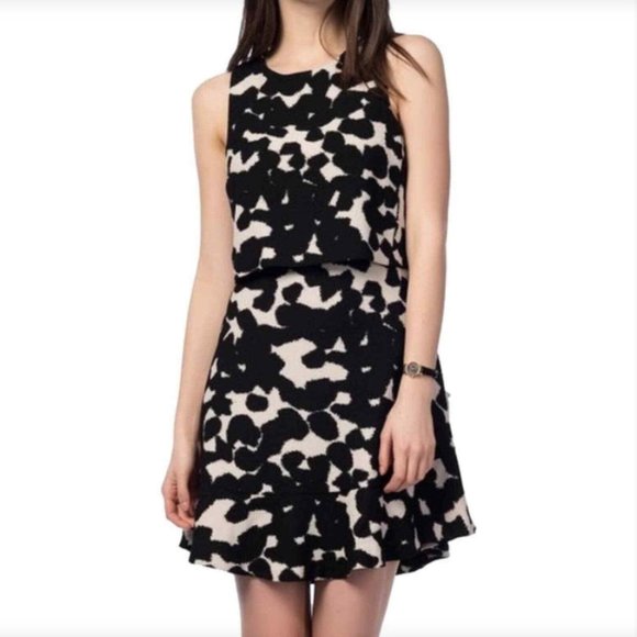 Banana Republic Black and Cream Flounce Hem Dress - Picture 1 of 3